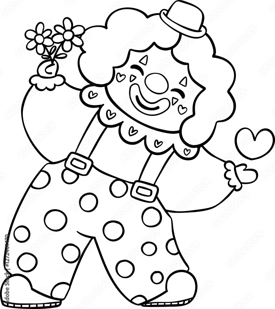 Happy Clown with Flower Outline doodle Hand drawn Happy Clown with Flower Outline doodle Hand drawn