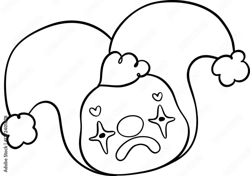 Sad Face Clown with Hat outline doodle hand drawn Sad Face Clown with Hat outline doodle hand drawn