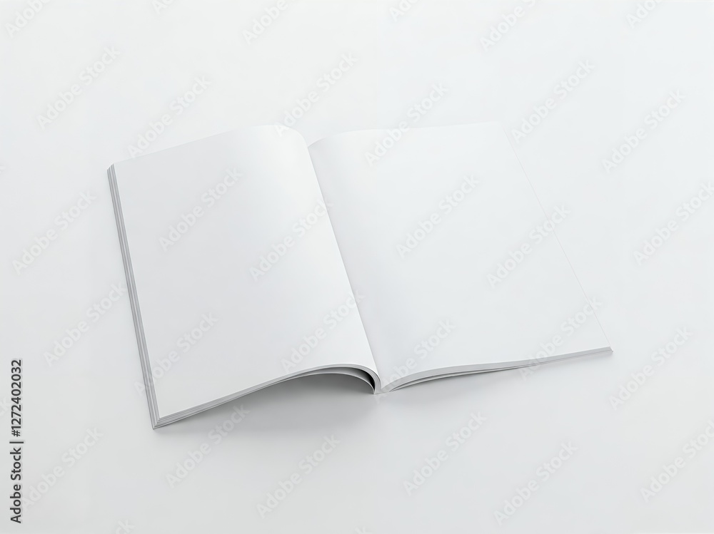 A blank white magazine, open to a double-page spread, ready for your content. A blank white magazine, open to a double-page spread, ready for your content.