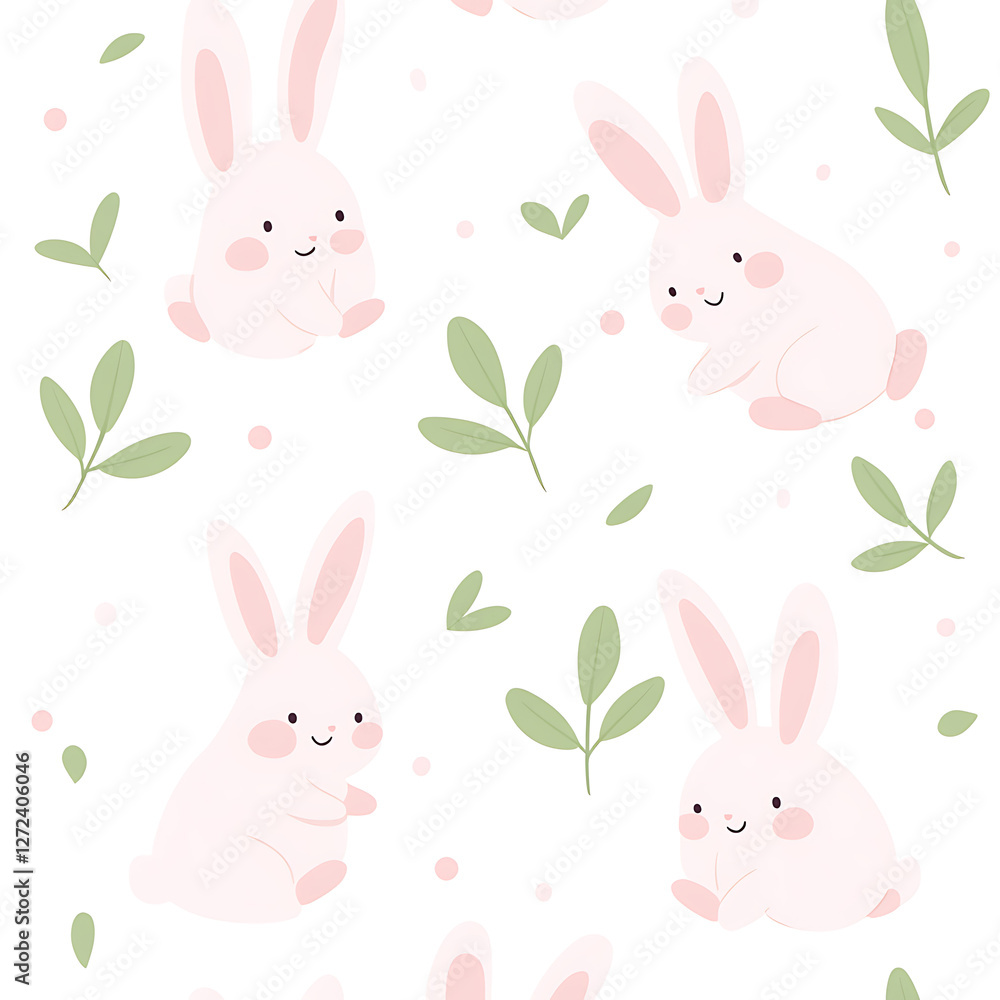 Charming Pale Pink Bunnies with Delicate Greenery Seamless Pattern for Sweet Easter D?cor Projects Charming Pale Pink Bunnies with Delicate Greenery Seamless Pattern for Sweet Easter D?cor Projects
