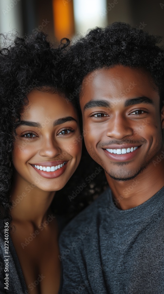 Loving young couple portrait, smiling to the camera Loving young couple portrait, smiling to the camera