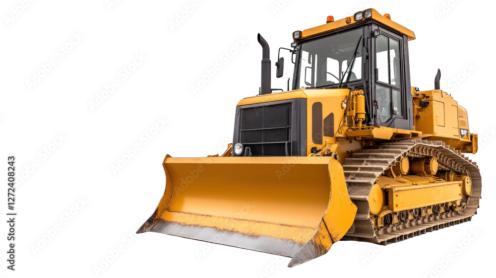 A yellow bulldozer with a large blade on the front