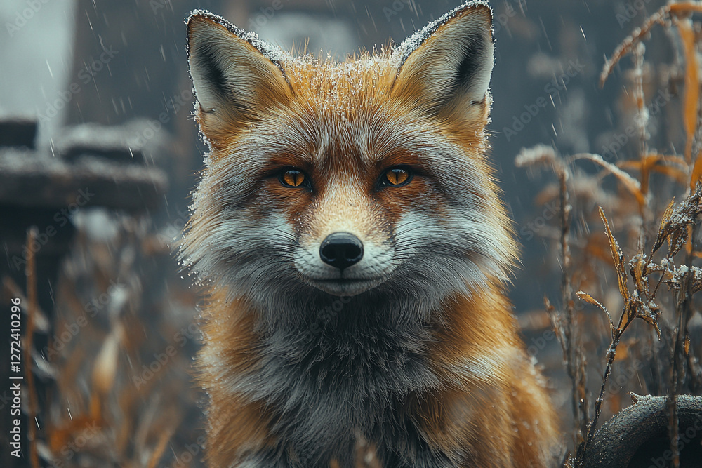 Obraz premium Captivating Fox Portrait in a Snowy Winter Wildeness Scene Close Up