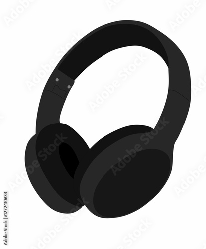black Music Headphones icon, ilustration, cartoon style