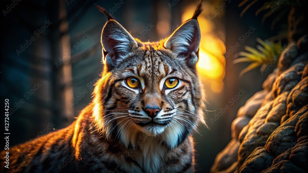 Fototapeta premium Majestic Bobcat Mascot in Low Light, Night Wildlife Photography
