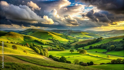Majestic British Landscape: Rolling Hills and Dramatic Sky - UK Stock Photo