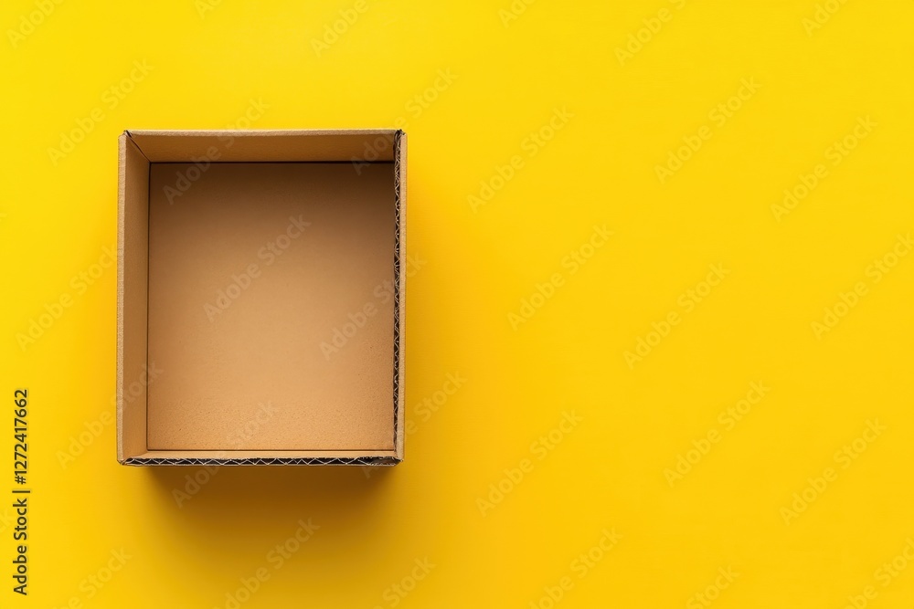 Empty cardboard box on yellow background. Perfect for packaging, delivery, or shipping concepts. Empty cardboard box on yellow background. Perfect for packaging, delivery, or shipping concepts.