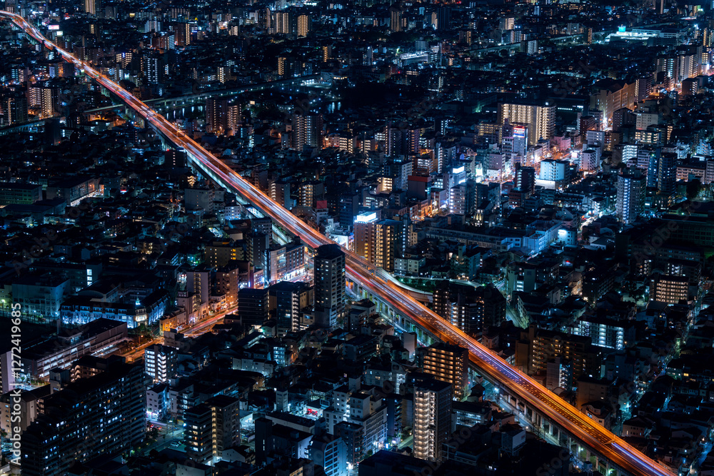 Cityscape of Osaka central area at night