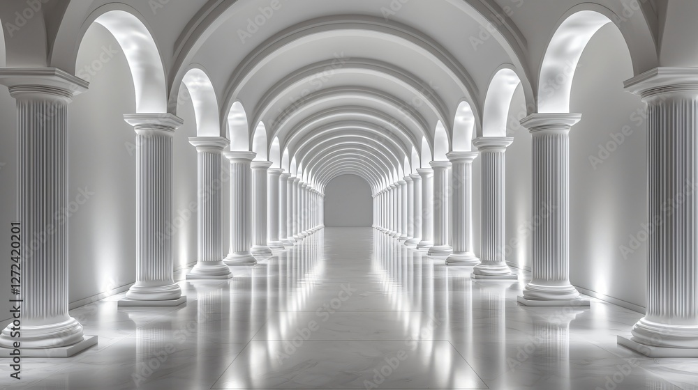 Elegant white column hallway; architecture, interior design, background Elegant white column hallway; architecture, interior design, background