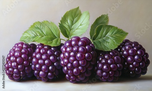 Wallpaper Mural Fresh Blackberries with Green Leaves on White Background Torontodigital.ca