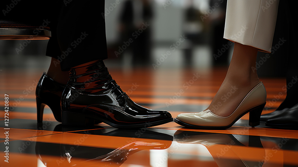 a symbolic and sophisticated moment - a meeting of two people, conveyed through the details of their shoes. a symbolic and sophisticated moment - a meeting of two people, conveyed through the details of their shoes.