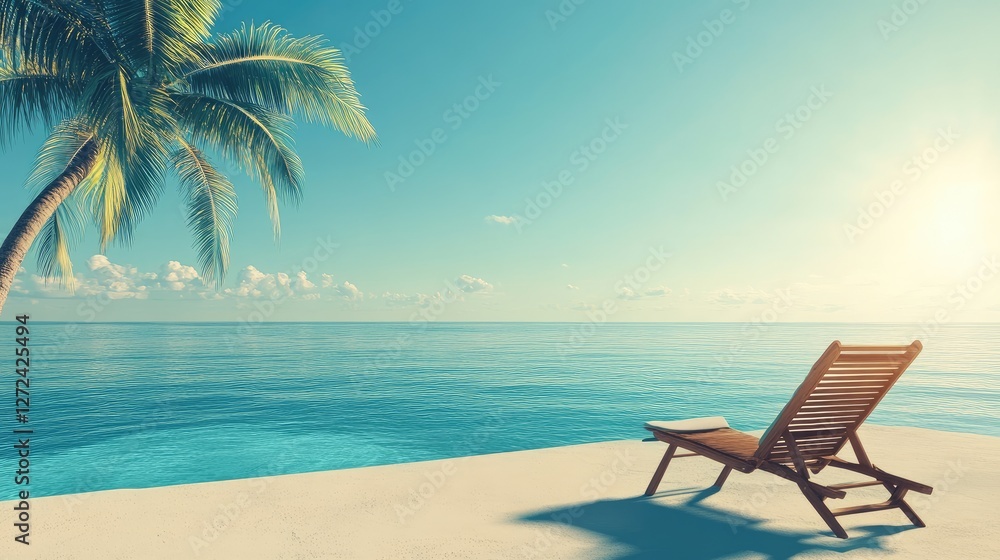 Idyllic summer retreat, contemporary sun loungers, blue pool water, tropical elegance. No people no text Idyllic summer retreat, contemporary sun loungers, blue pool water, tropical elegance. No people no text