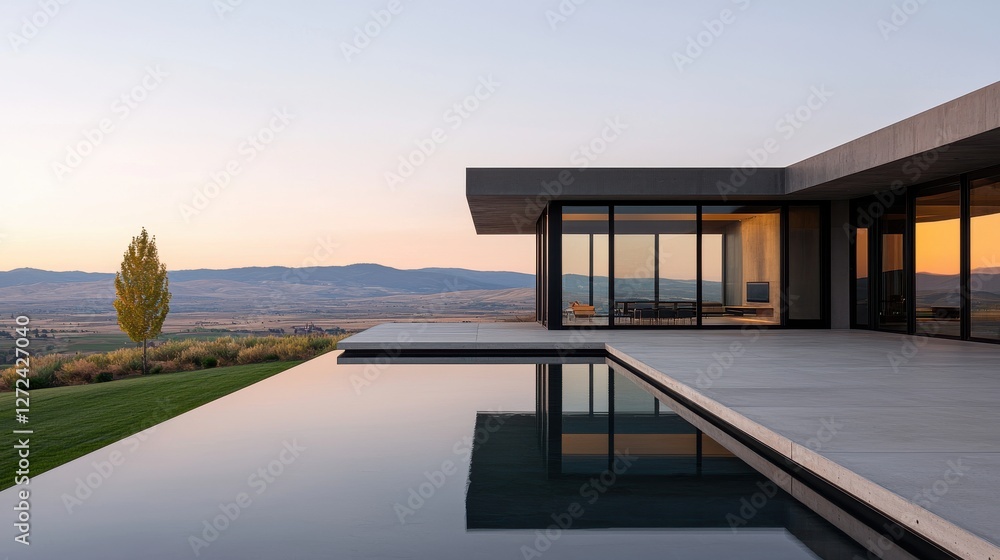 Breathtaking ultra modern house with a floating design nestled in a serene natural landscape offering stunning panoramic views of the surrounding mountains and hills The sleek Breathtaking ultra modern house with a floating design nestled in a serene natural landscape offering stunning panoramic views of the surrounding mountains and hills The sleek
