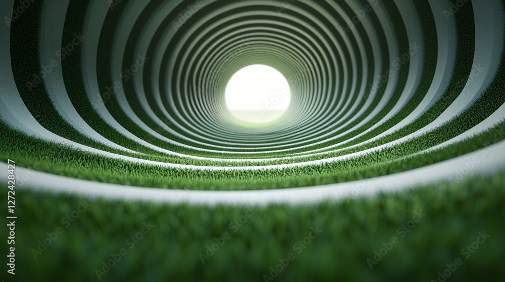 Fototapeta premium Green spiral tunnel leading to light. Background use website design