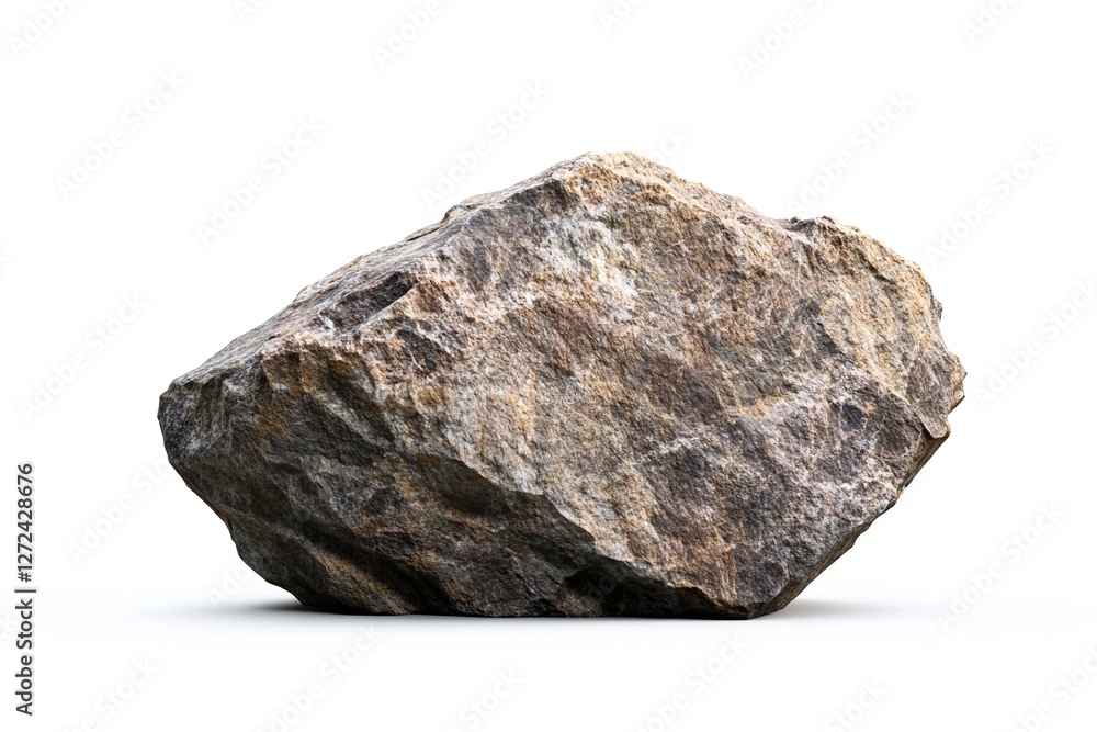 Obraz premium Rough, gray boulder isolated on white background. A solid, textured stone perfect for design projects.