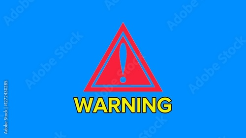Attention signs with chroma key animation. Hazard Warning. Warning Sign. Hazard Warning Animation. Exclamation Icon.warning animation with blue bacground.