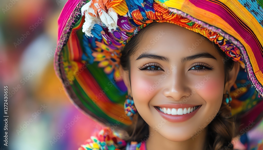 Woman in traditional costume, colorful festival, bright daylight, happy smile, closeup shot Woman in traditional costume, colorful festival, bright daylight, happy smile, closeup shot
