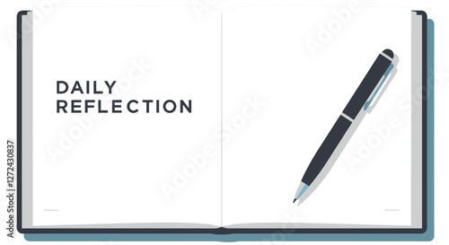 Daily reflection open notebook with pen. Minimalist flat design vector