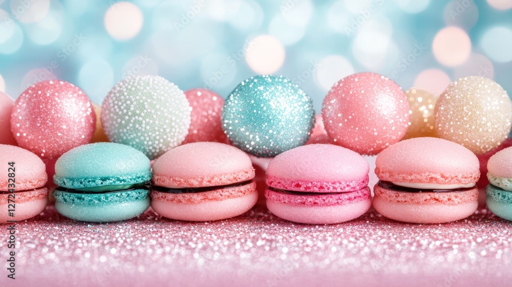 Fototapeta premium Sweet macaroons with decoration on the table, for festive celebration use