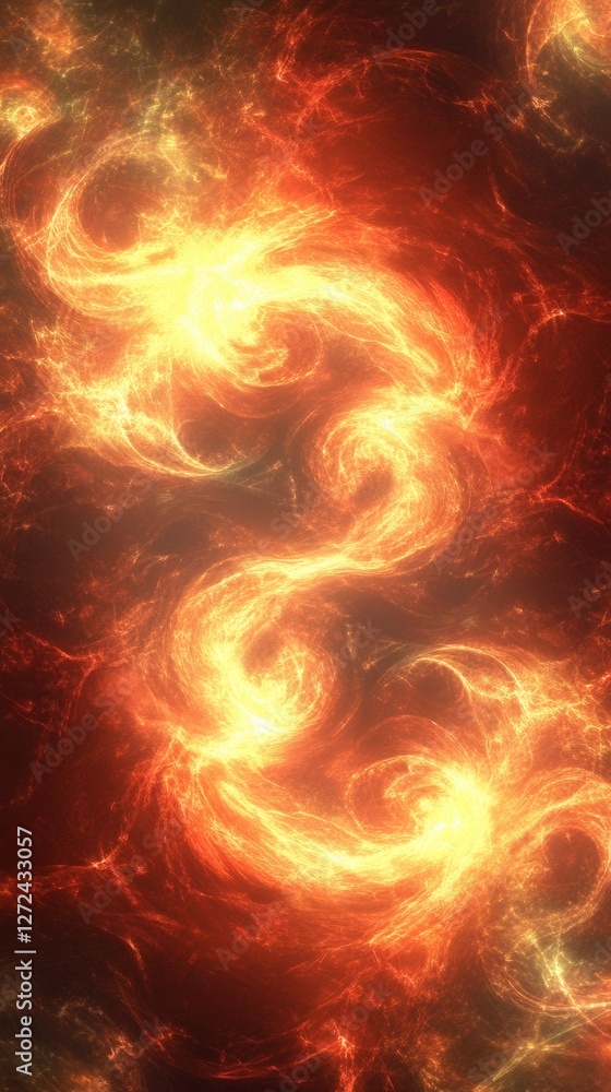 Fototapeta premium Swirling fiery nebula with orange and yellow smoke for a fantasy background use