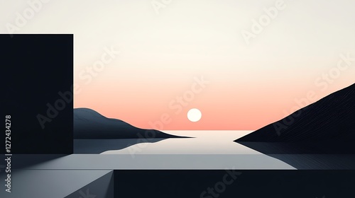 Minimalist Sunset Landscape with Geometric Forms