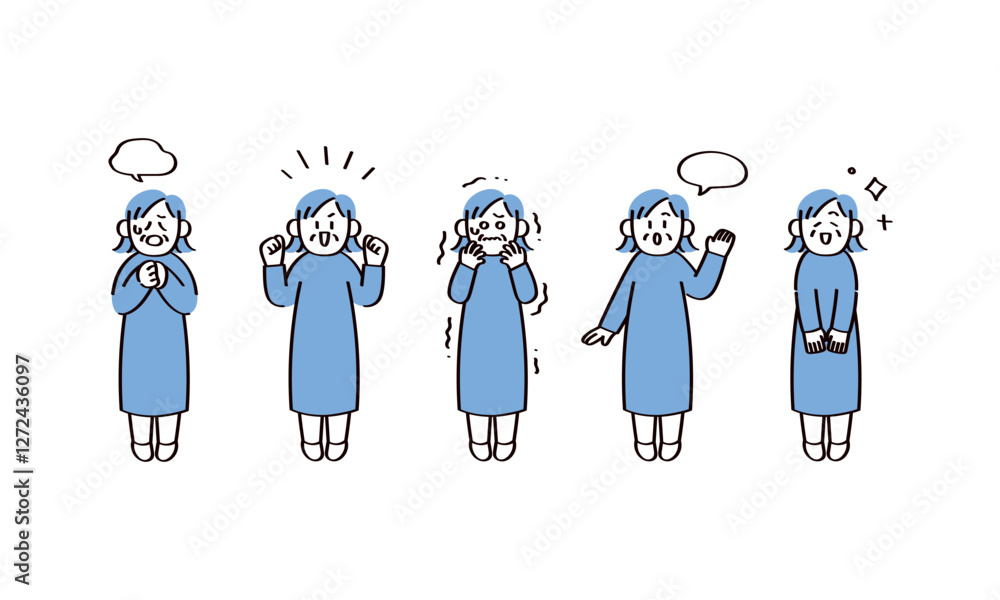 シニア女性のイラストセット