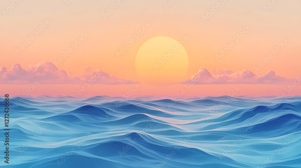 Serene Sunset Over Gentle Ocean Waves Serene Sunset Over Gentle Ocean Waves