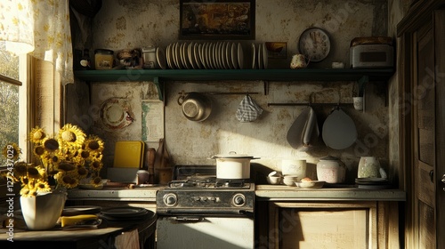 A well-arranged kitchen with a bright and airy atmosphere, featuring an east-facing stove for good energy