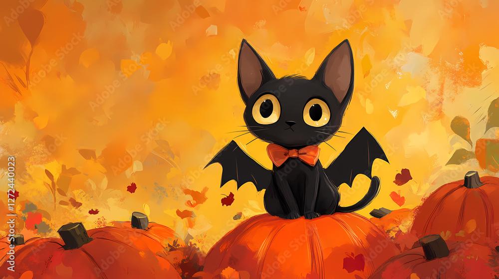 Cat with Bat Wings on Pumpkin Cat with Bat Wings on Pumpkin
