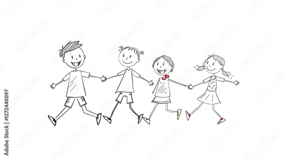 Happy Kids Holding Hands, Friendship Illustration Happy Kids Holding Hands, Friendship Illustration
