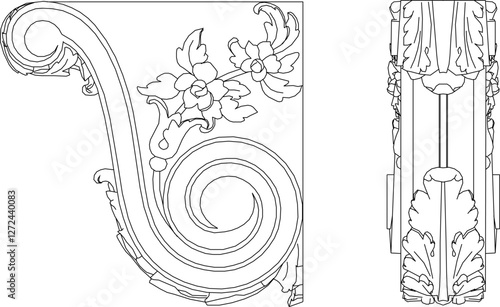 sketch vector silhouette illustration cornice column carving pattern decoration ornament classic ethnic traditional