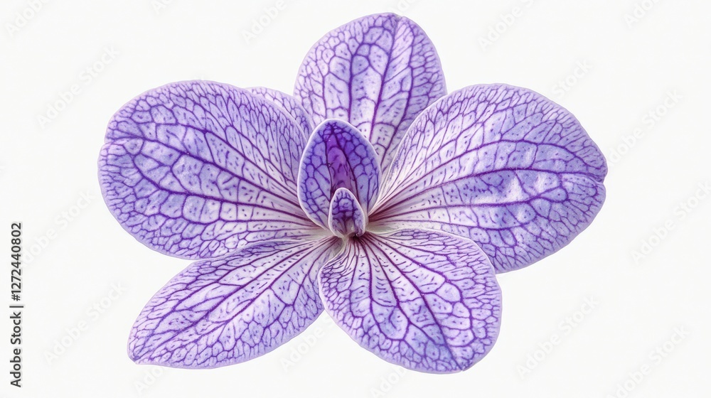 Close-up of a purple orchid flower with intricate veining, isolated on white background. Close-up of a purple orchid flower with intricate veining, isolated on white background.