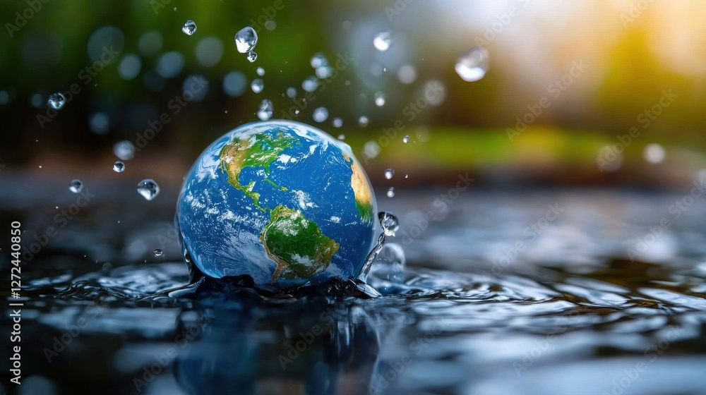 Conceptual image of the Earth encased in a crystalline water droplet symbolizing the fragility and interconnectedness of our planet s ecosystem Conceptual image of the Earth encased in a crystalline water droplet symbolizing the fragility and interconnectedness of our planet s ecosystem
