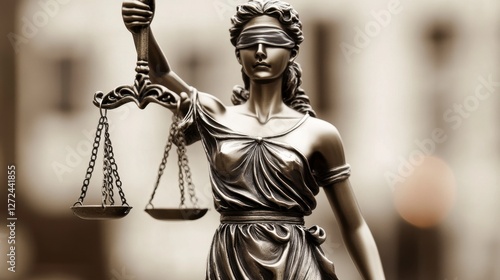 Lady Justice statue,blindfolded holding scales, law's impartial judgment