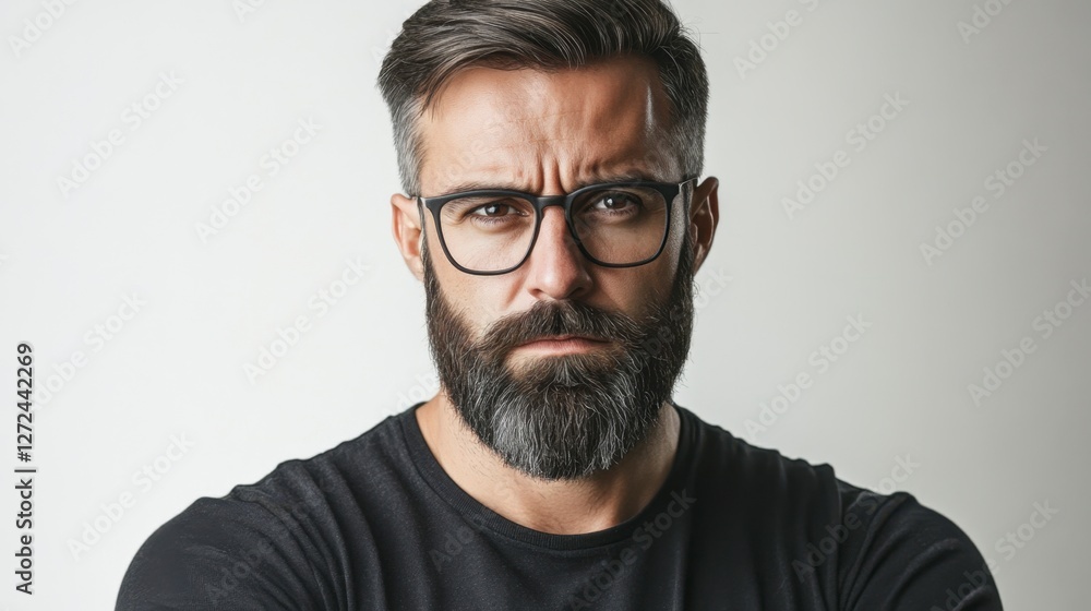 Angry Man with Beard Wearing Glasses with Grey Hair Angry Man with Beard Wearing Glasses with Grey Hair