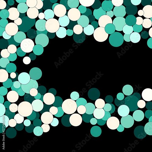 Serene Teal Green and Cream Circles Abstract Design with Black Background Digital Wallpaper.