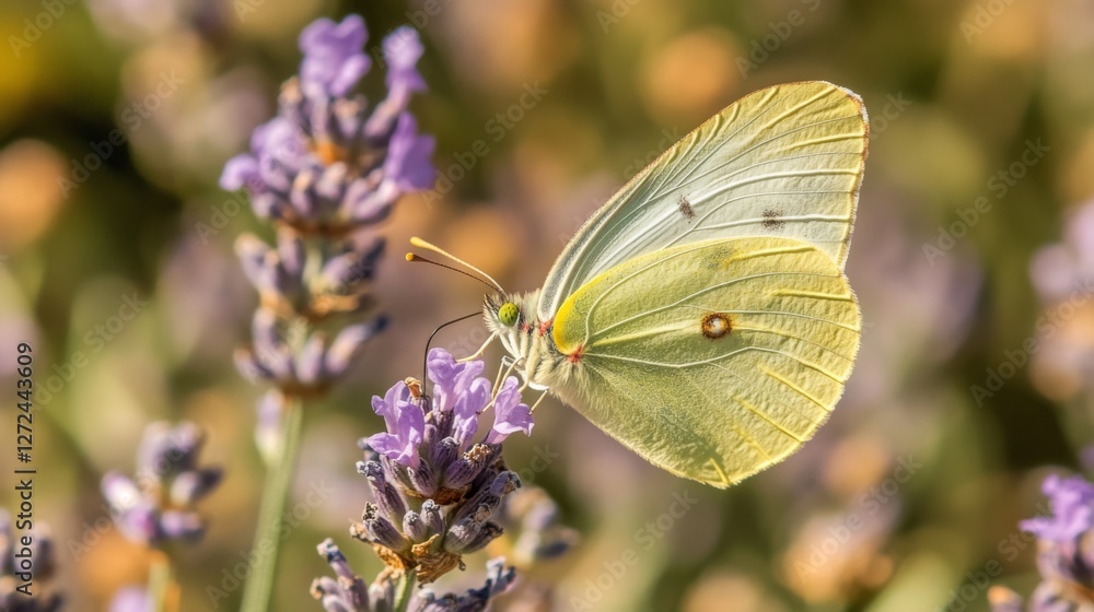 Pale Yellow Butterfly on Lavender Flowers Pale Yellow Butterfly on Lavender Flowers