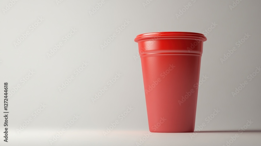 Single red plastic cup on white background. Single red plastic cup on white background.