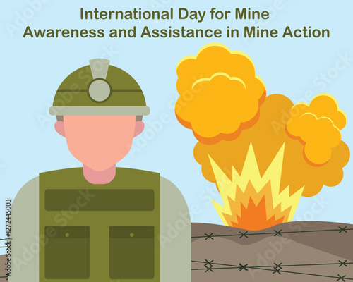 illustration vector graphic of a mine explodes behind people, perfect for international day, mine awareness, assistance, mine action, celebrate, greeting card, etc.