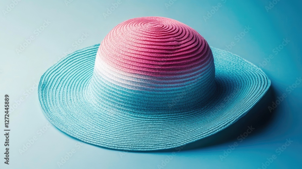 Soft pastel-colored sun hat on a matching gradient background, evoking summer vacation vibes. No people no text Soft pastel-colored sun hat on a matching gradient background, evoking summer vacation vibes. No people no text