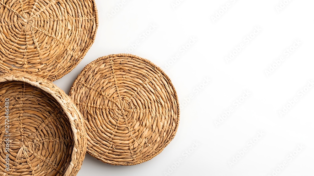Fototapeta premium Handwoven Baskets on Light Background for Rustic Decor and Style