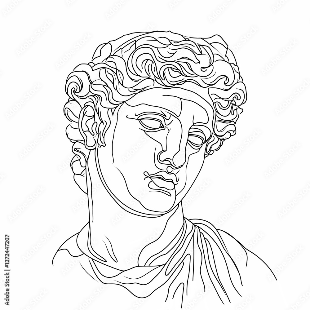 Line art illustration of an ancient mythological greek character Line art illustration of an ancient mythological greek character