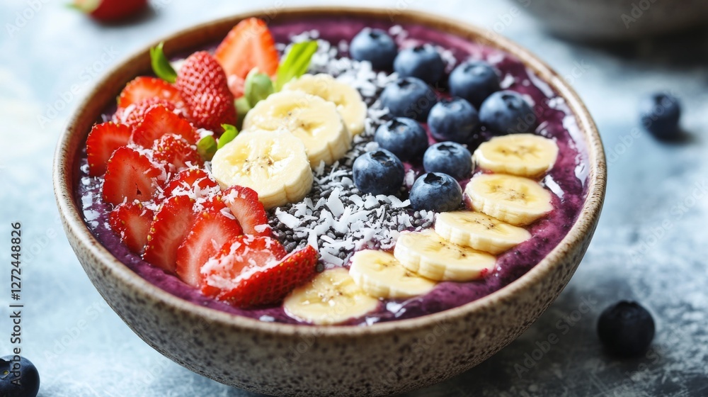 Colorful Acai Bowl with Berries and Bananas Colorful Acai Bowl with Berries and Bananas