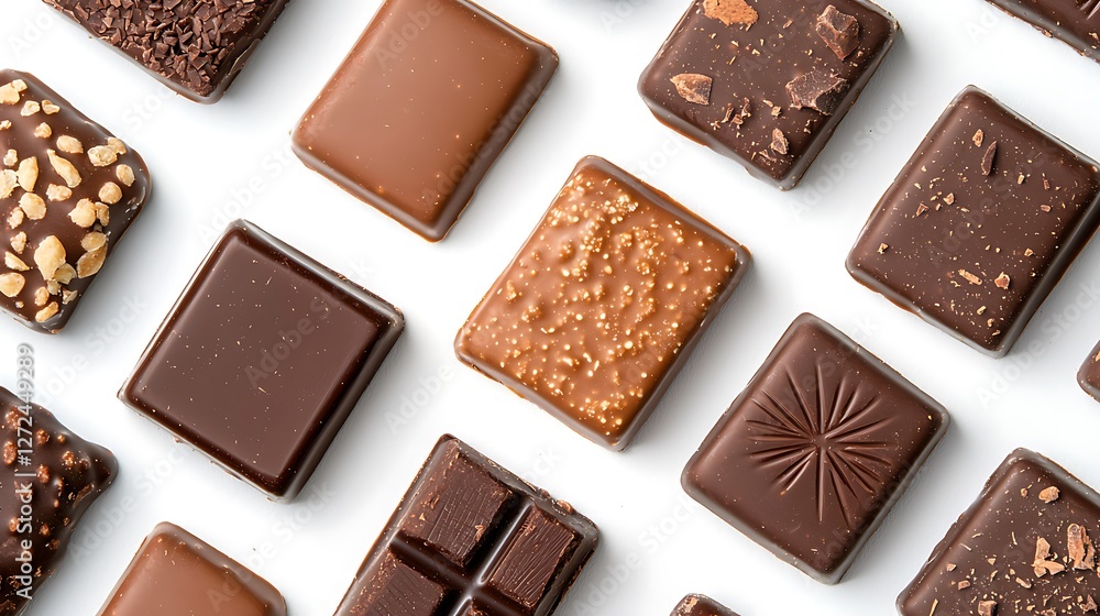 Assorted Chocolate Confections Displayed on White Background Assorted Chocolate Confections Displayed on White Background