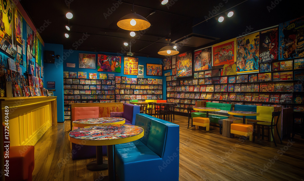 Dynamic Comic Book Emporium Boasting Eccentric Lighting And A Whimsical Atmosphere For Creative Storytelling Adventures Dynamic Comic Book Emporium Boasting Eccentric Lighting And A Whimsical Atmosphere For Creative Storytelling Adventures