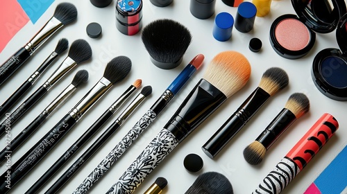 Creative Layout Featuring Variety of Makeup Brushes for Artists
