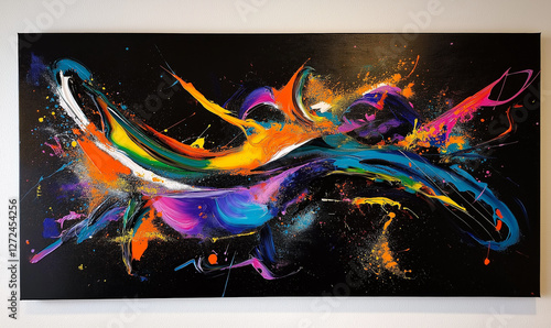 Jet-Black Canvas Illuminated With Glowing Color Streaks Creating A Sharp Digital Vision Of Innovation photo