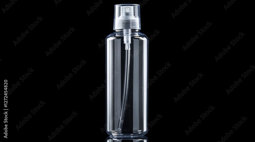 Clear Spray Bottle Mockup on Black Background in Studio Photography Clear Spray Bottle Mockup on Black Background in Studio Photography