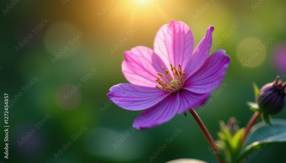 Intricate purple flower, delicate leaves, sunlight, photography, shadow, spring Intricate purple flower, delicate leaves, sunlight, photography, shadow, spring