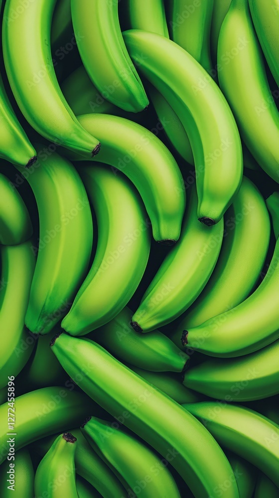 A vibrant display of fresh green bananas stacked together, showcasing their natural beauty A vibrant display of fresh green bananas stacked together, showcasing their natural beauty